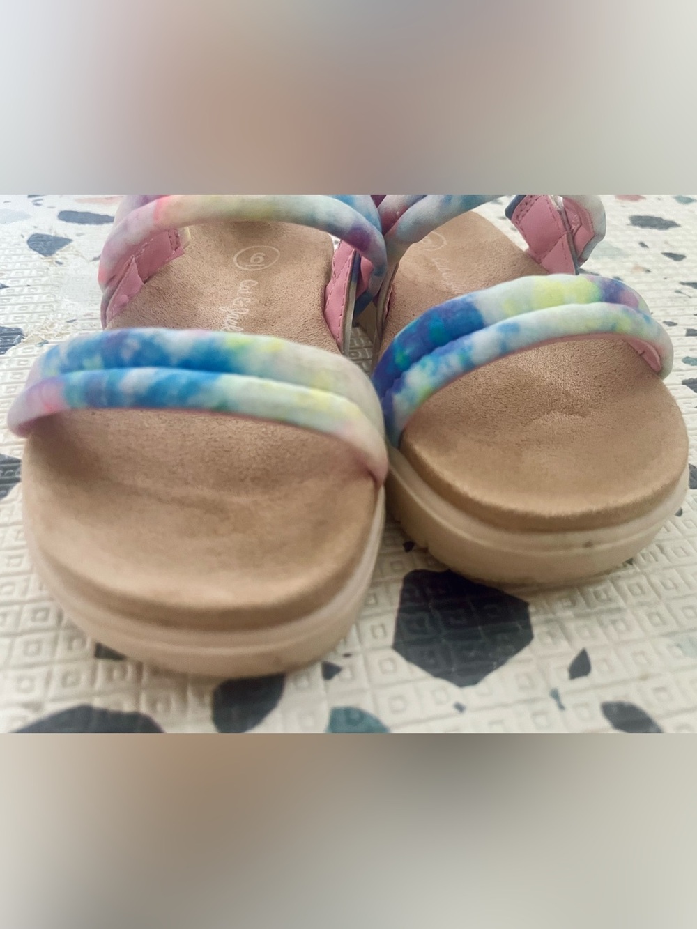 Cat & Jack Toddler Girls Chaya Footbed Sandals Pastel Tie Dye Pink Blue - Size 6 - Picture 9 of 13